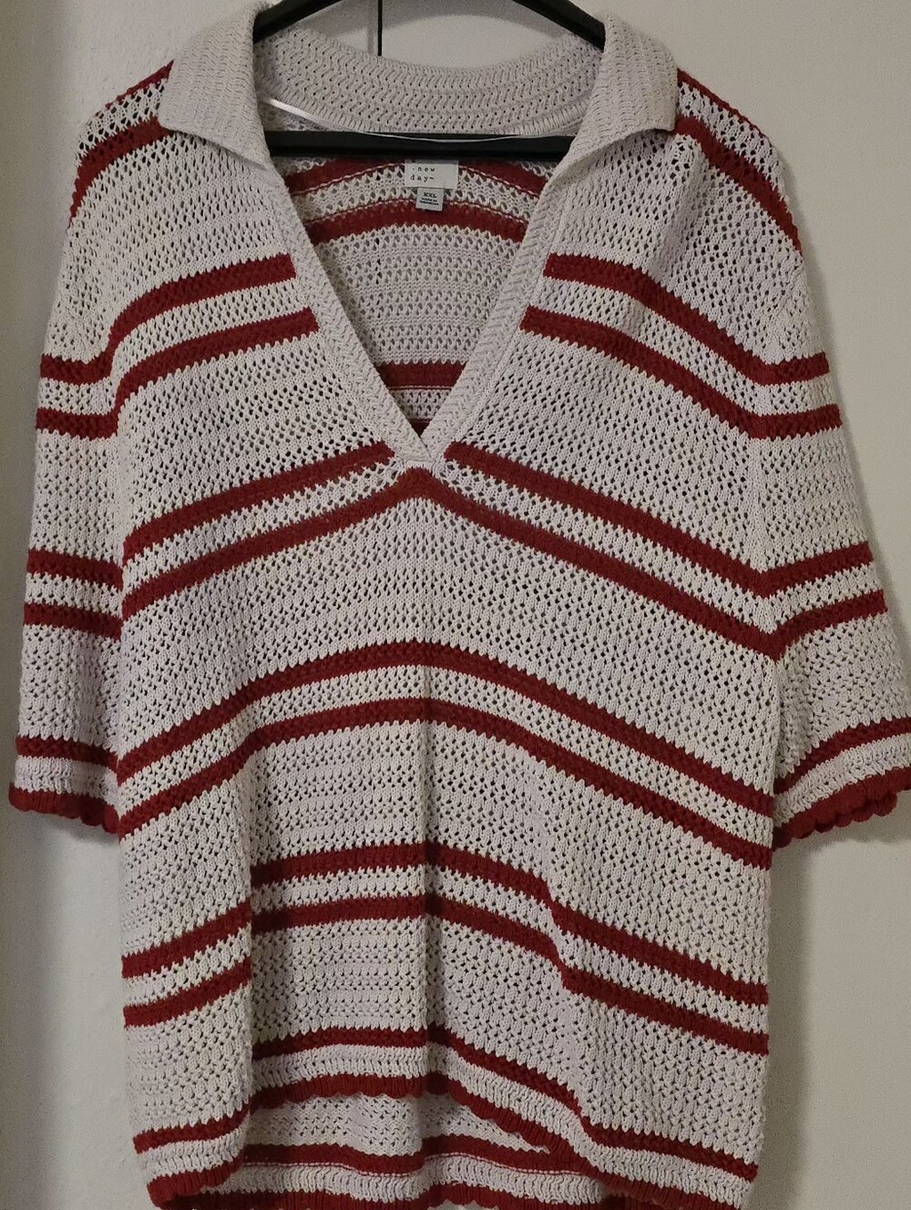 A New Day Knitted Collared V-Neck Striped Sweater Size XXL